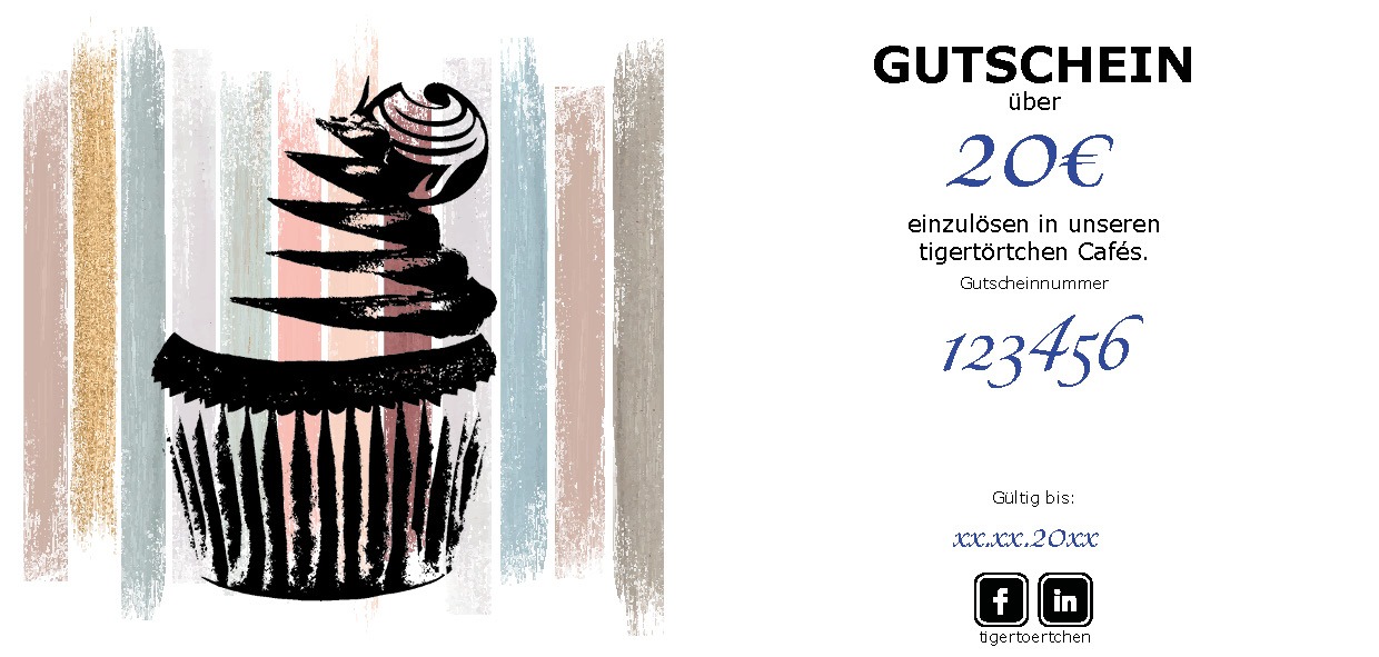 20 Euro-Wertgutschein-Tigertörtchen Gutschein tigertörtchen Cupcake Café Berlin 20€