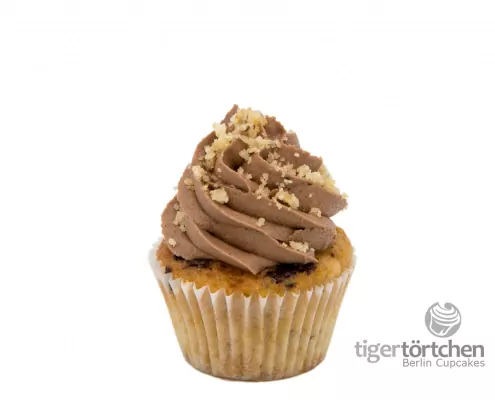Banane-Schoko Cupcake: Veganer Bananen-Cupcake und Schoko-Creme mit Bananen-Crunch