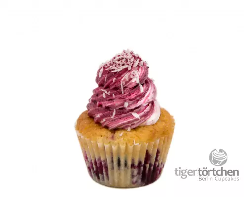 Kokos-Cassis Cupcake: Kokos-Johannisbeer-Cupcake und Cassis-Creme
