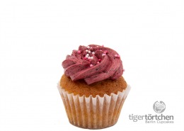 Saure-Heidi Cupcake: Vanille-Cupcake mit Zitronen-Füllung und Heidelbeer-Creme